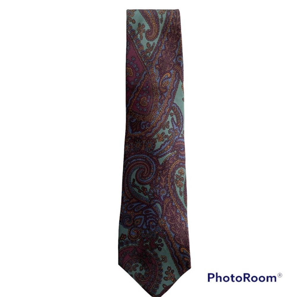 Christian Dior Monsieur Mens Green and Purple Paisley Career Silk Tie